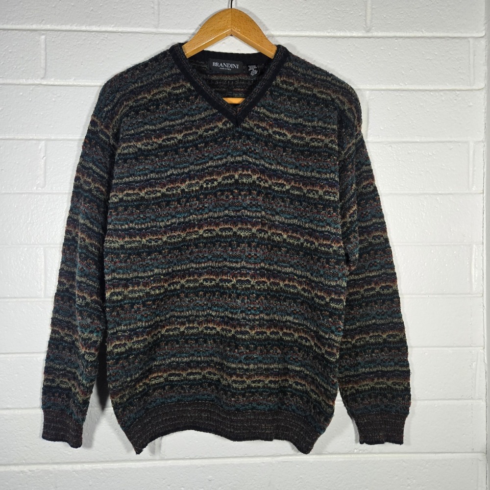 Vtg 90s Brandini Sweater Medium Italy Wool Blend Textured Knit Abstract‎ Cosby
